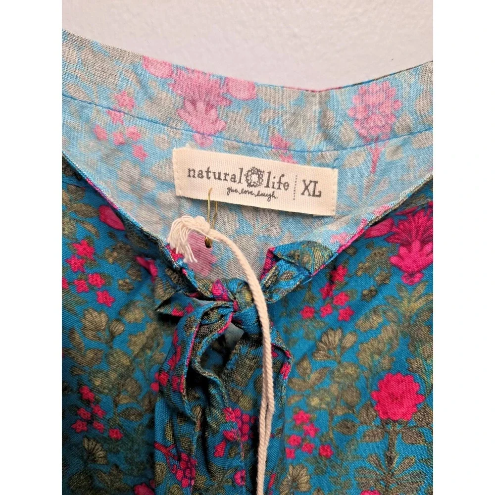 NWT‎ NATURAL LIFE Jumpsuit XL Wide Leg Floral Teal Boho Tie Front Adjust Straps